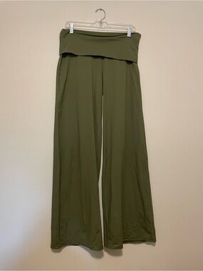 Fabletics Olive Green Wide-Leg Foldover Waist Pants